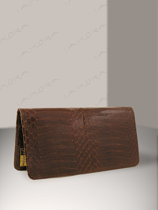 Leather Implora Brown Cobra Snakeskin Checkbook Wallet, Belly