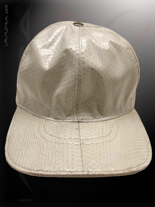 Leather Implora White Cobra Snakeskin Baseball Cap Hat